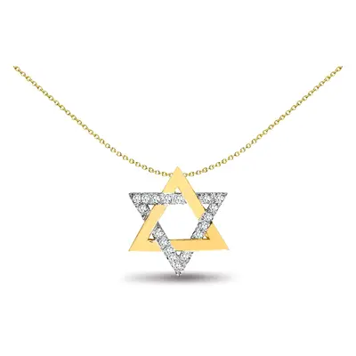 Jewelco London Ladies Solid 9ct Yellow Gold Pave Set Round H I2 0.1ct Diamond Magen David Star C