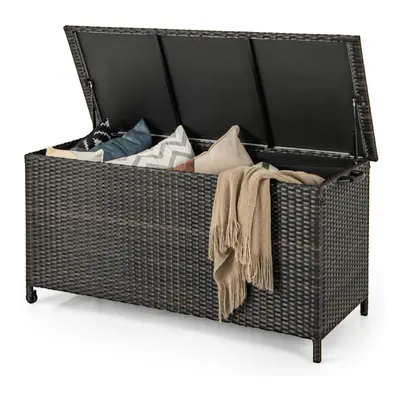 Rattan Deck Box 320L with Waterproof Liner & Universal Wheels Brown