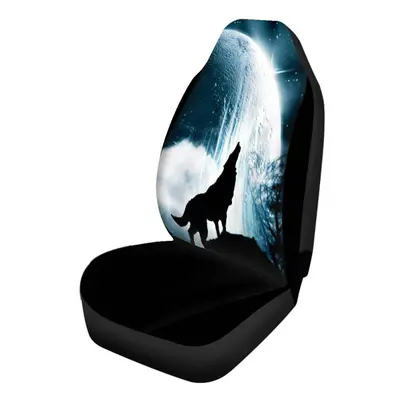 (Black White - Pc) 1/2PCS Front Car Seat Cover Protector Wolf printed Non-slip Universal