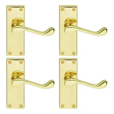 4x PAIR Victorian Scroll Handle on Latch Backplate x 41mm Polished Brass