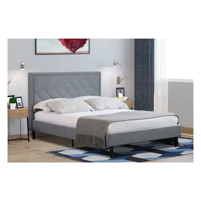 (Light Grey, 5ft Kingsize) Padded Headboard Light Grey Dark Grey Fabric Bed Frame 4ft6 5ft Doubl