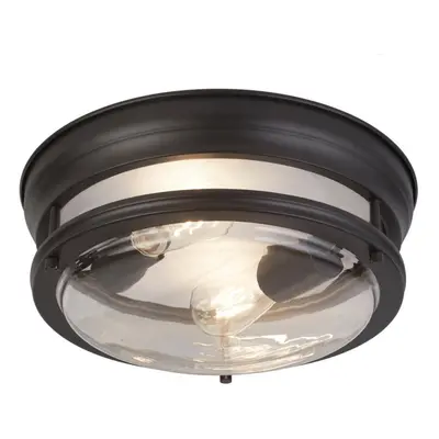 Searchlight Glasgow Light Flush Black, Clear Glass