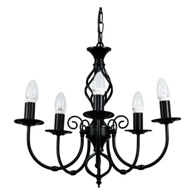 Traditional Style Satin Black Barley Twist Way Ceiling Light Chandelier - Complete with 4w LED B