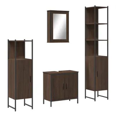 vidaXL Bathroom Furniture Set Piece Sink Cabinet Brown Oak Engineered Wood