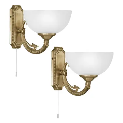 2 PACK Wall Light Colour Bronzed Cast Metal Shade White Satin Glass E14 1x40W