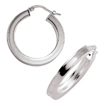 Jewelco London Ladies Sterling Silver Square Tube Polished Hoop Earrings 32mm - ER8