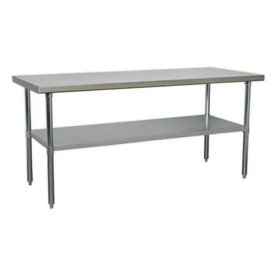 1.8m Stainless Steel Work Bench & Adjustable Storage Shelf - Kitchen Station