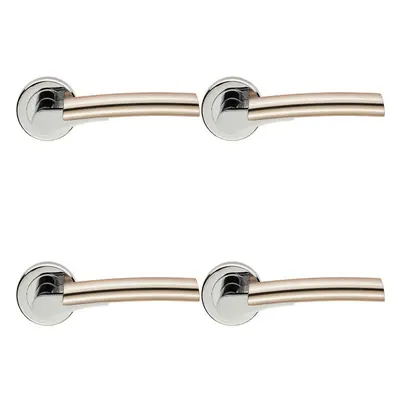 4x PAIR Two Part Lever on Round Rose Concealed Fix Polished Chrome Satin Nickel