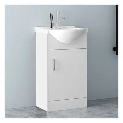 455mm Floorstanding Bathroom Vanity Unit with Ceramic Basin Sink Gloss White