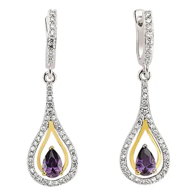 Jewelco London Ladies Yellow Gold-Plated Sterling Silver Purple Pear Cubic Zirconia Tears of Joy