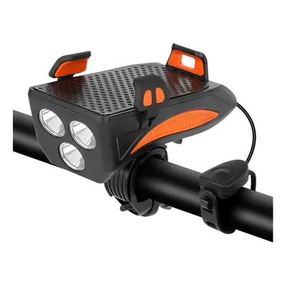 (Orange) 4-in-1 400LM Bike Light + USB Horn Lamp + Phone Hold + Power Bank Modes LED Headlight M