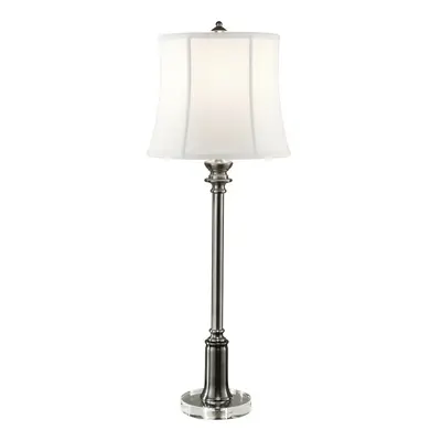 Table Lamp Taller Slim True White Cotton Linen Shade Antique Nickel LED E27 60W