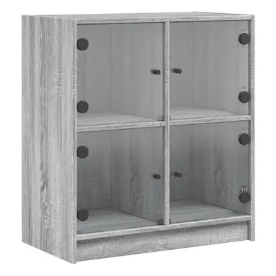 (grey sonoma) vidaXL Side Cabinet with Glass Doors Hall Storage Cabinet Cupboard Smoked Oak