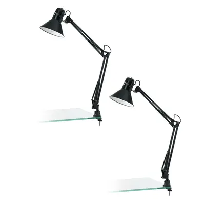 2 PACK Table Desk Lamp Shiny Black Steel Moveable In Line Switch Bulb E27 1x40W