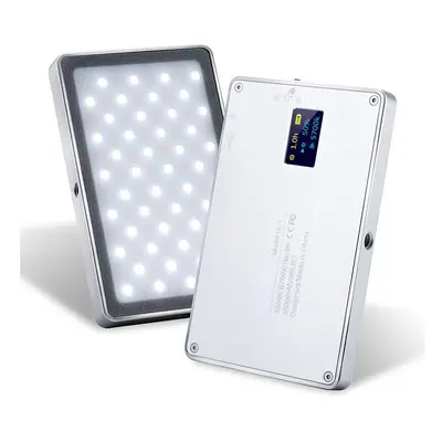 (Silver) Rechargeable LEDs 3500k-5700k Magnetic Video Light with Filter Display Screen