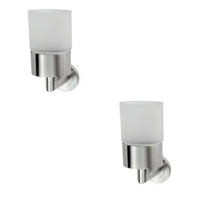 2x Single Bathroom Tumbler Holder on Rose Frosted Glass Tumbler Stainless Steel