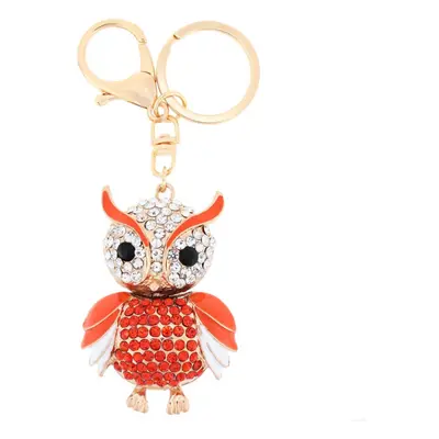 (Orange) Jewelry Hollow Alloy Vintage Shinning Rhinestone Owl Pendant Key Ring Chain