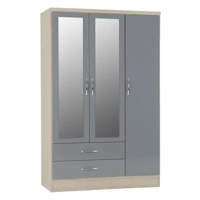 Nevada DOOR DRAWER MIRRORED WARDROBE GREY