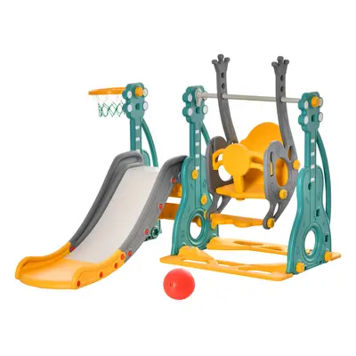 HOMCOM 3-IN-1 Kids Swing and Slide Set with Basketball Hoop Slide Swing