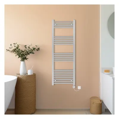 (Chrome, 1400x500mm) NRG Prefilled Thermostatic Electric Straight Heated Towel Rail Radiator