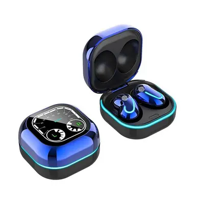 (Blue) Wireless Headset Into Ear Earphones Portable Charging Cabin Intelligent Display Game Vide