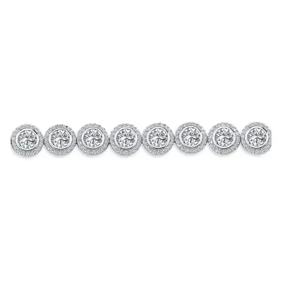 Jewelco London Rhodium Plated Sterling Silver Round Cubic Zirconia Halo Tennis Bracelet 5mm 8mm 