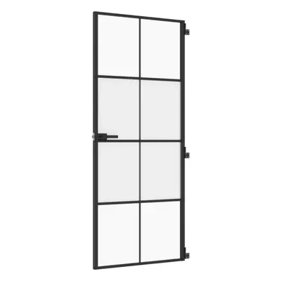 vidaXL Interior Door Slim Sliding Door Black Tempered Glass and Aluminium