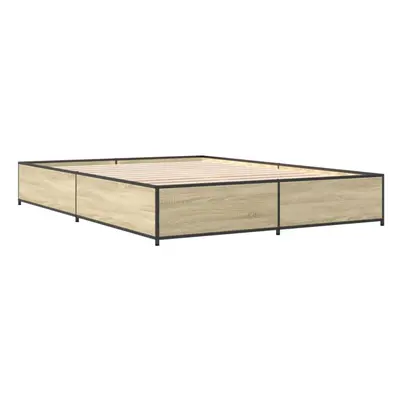 (sonoma oak, x cm) vidaXL Bed Frame Bed Base Sonoma Oak 160x200 cm Engineered Wood and Metal