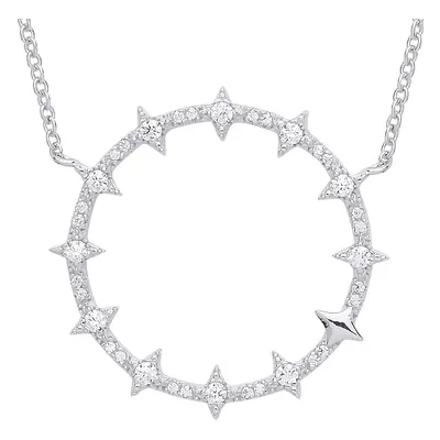 Jewelco London Ladies Sterling Silver Cubic Zirconia Spiky Hoop Eternity Necklace inch - GVK316