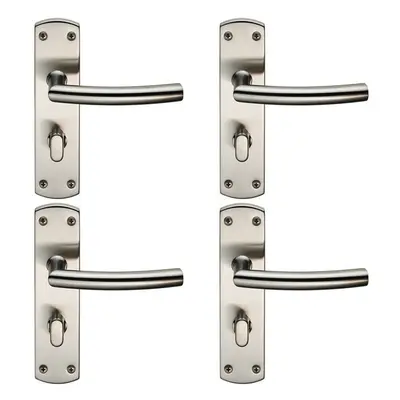 4x Arched Lever on Bathroom Backplate Door Handle Thumbturn Lock Satin Steel