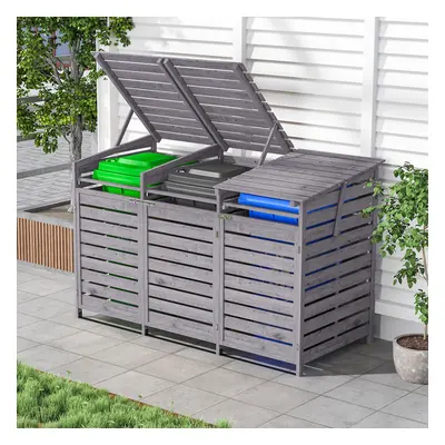 Grey Wheelie Bin Storage Triple Fir Wooden Store Outdoor Garden Dustbin Shed Cupboard