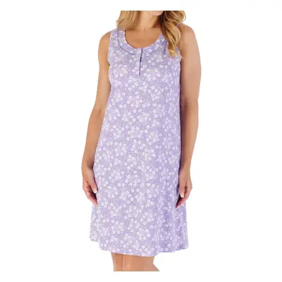 (UK 10/12) Slenderella Ladies Sleeveless Floral Jersey Cotton Nightdress (Purple)