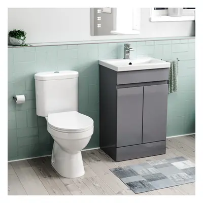 Nes Home Flat Pack 500mm Steel Grey Basin Vanity & Close Coupled Toilet Set