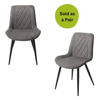 (Grey) Home Source Baldwin Pair of Diamond Stitched Dining Chairs