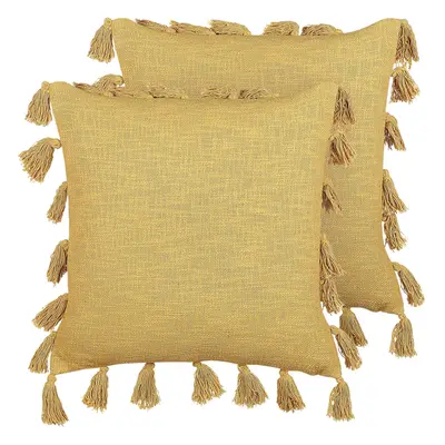 Set of Cotton Cushions with Tassels x cm Yellow LYNCHIS