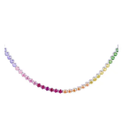 Jewelco London Rhodium Plated Sterling Silver Multi Colour Cubic Zirconia Rainbow Eternity Tenni