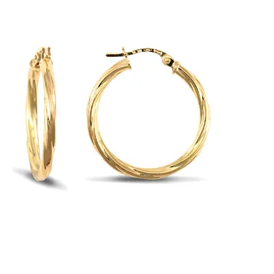 Jewelco London Ladies 9ct Yellow Gold Twisted 2.5mm Hoop Earrings 25mm - JER560C