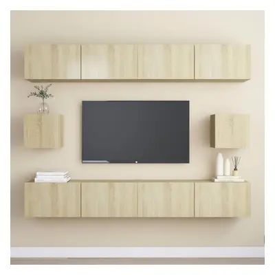 vidaXL TV Cabinet Set Piece Sonoma Oak Chipboard Home Furniture TV Stand