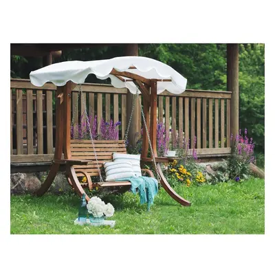 Wooden Garden Swing with Canopy - Beige ANDRIA