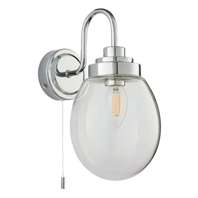 IP44 Bathroom Wall Light Chrome & Round Clear Glass Modern Curved Arm Oval Lamp