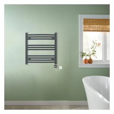 (Anthracite, 600x600mm) NRG Prefilled Thermostatic Electric Curved Heated Towel Rail Radiator