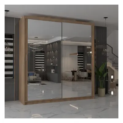 (Walnut, 90cm) MN FURNITURE Ice Mirror Sliding Door Wardrobe