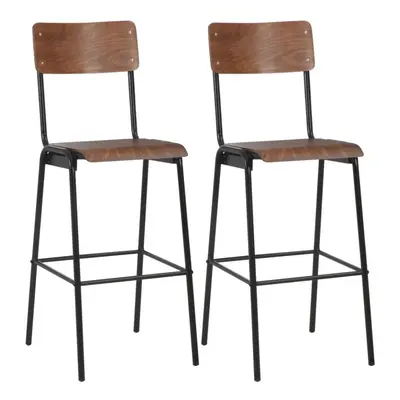 vidaXL 2x Bar Chairs Brown Solid Plywood Steel Kitchen Dining Room Seat Stool