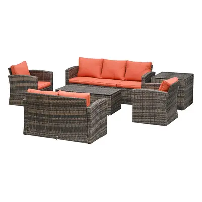 Outsunny PCS Patio Rattan Sofa Set Conversation Furniture with Storage Brown