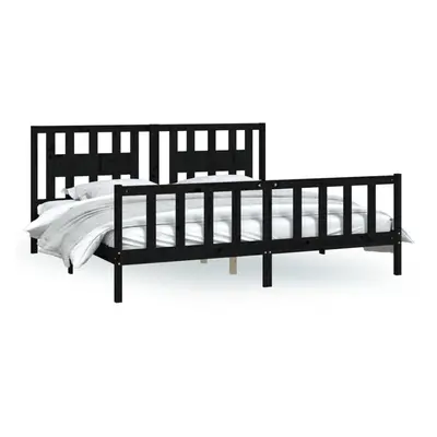 (black, x cm) vidaXL Bed Frame with Headboard Solid Wood Pine Bed Base Mattress Foundation