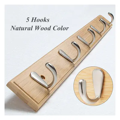 (Brown 1) Metal Hooks Wall Mounted Bamboo Hanging Rack Wall Hanger for Coat Clothes Towel