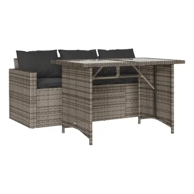 vidaXL Garden Dining Set Piece with Cushions 3-seater Sofa Grey Poly Rattan