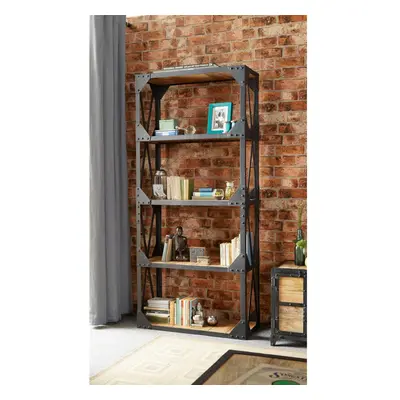 Industrial Shelves Open Bookcase Display Unit Distressed Wood Rustic Finish