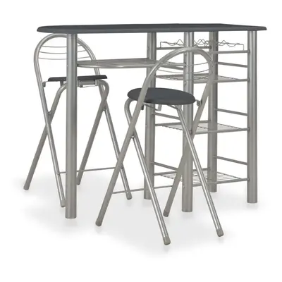 vidaXL Bar Set with Shelves Pieces Wood and Steel Black Bar Table and Stools