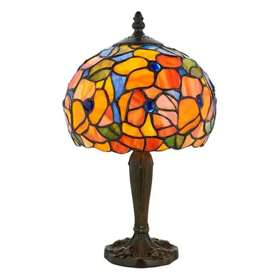 Tiffany Glass Table Lamp Light Dark Bronze & Multi Colour Floral Shade i00212